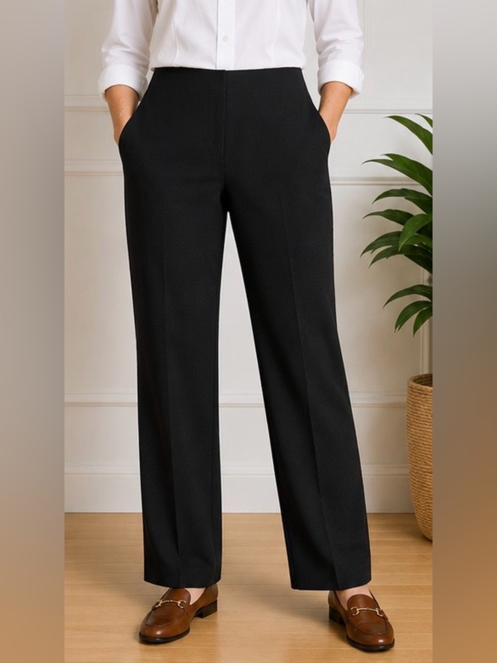 Talbots Stretch Black Straight Leg Trouser Petites Dress Pants Office Career 12P